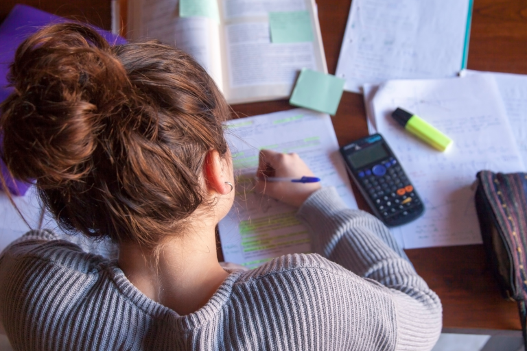 Girls studying at desk