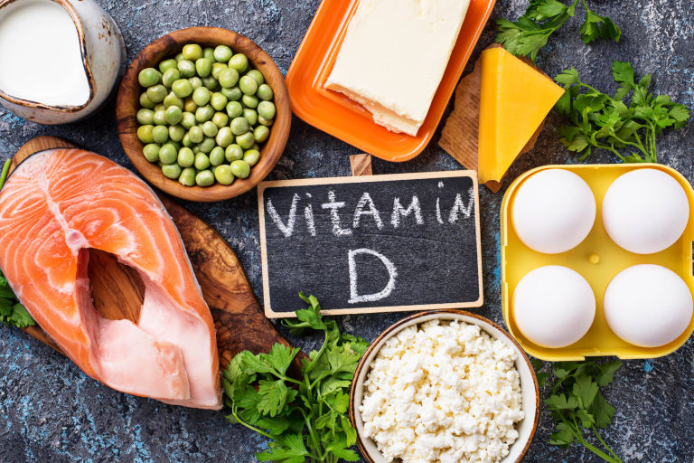 Fish and dairy with Vitamin D sign