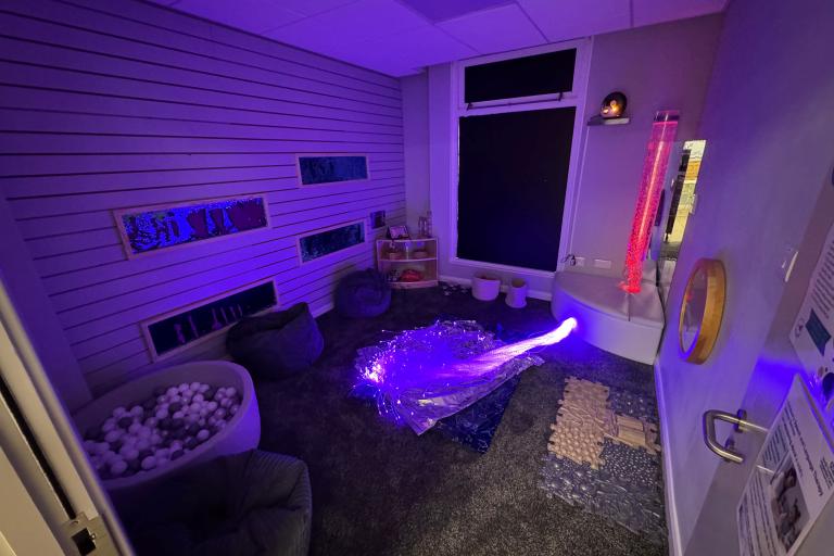 Sensory Room in darkness with fiberoptics turned on