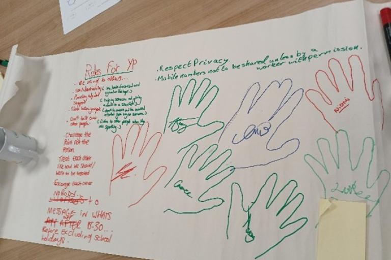 Poster paper with annotations and ideas