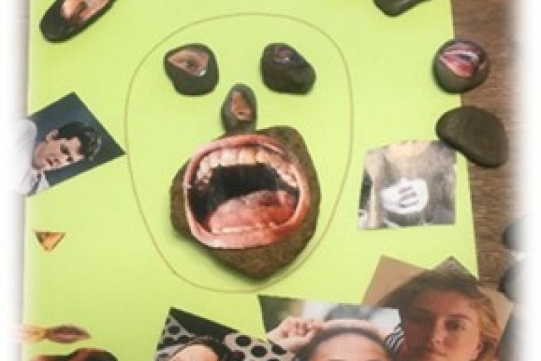 Cut outs of facial characteristics to create funny faces
