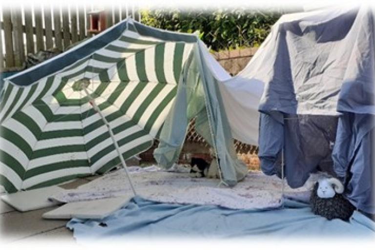 Outdoor dens using sheets and blankets