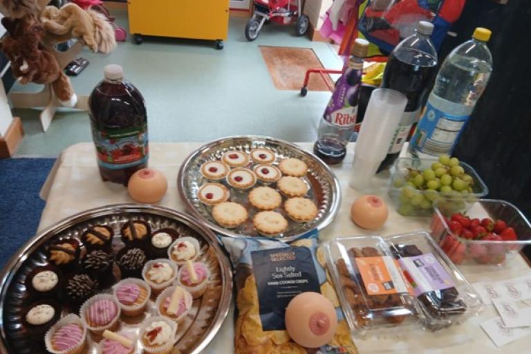 Table with party food and drinks
