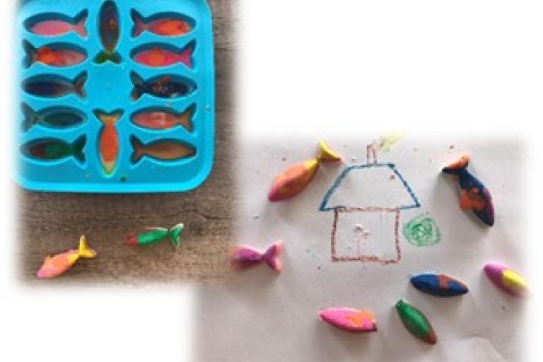 Melted crayons in a mould ready to reuse