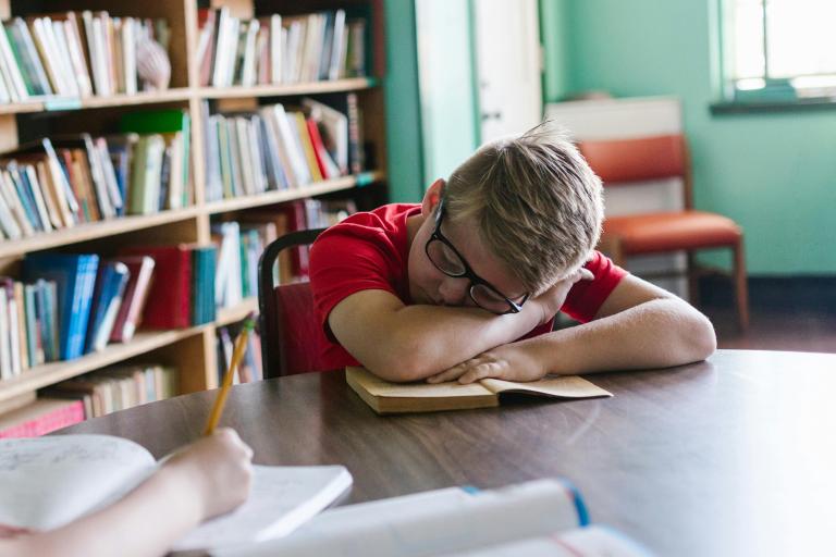 Child sleeping at the table