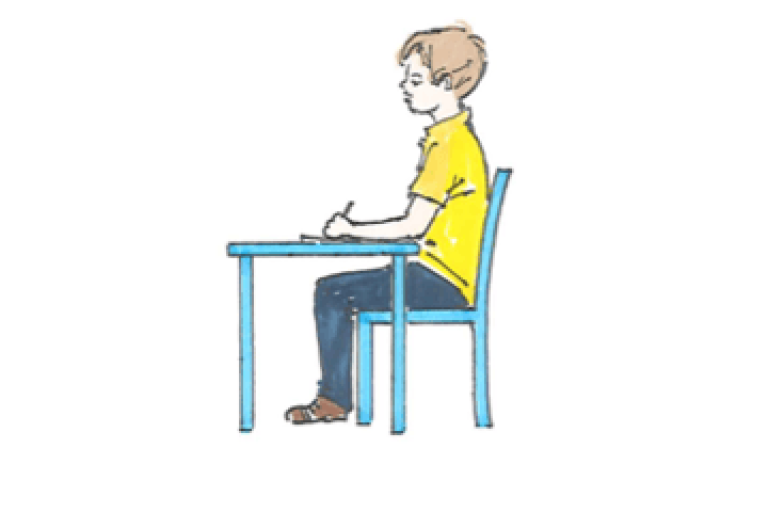 Drawing of a child sat at a desk