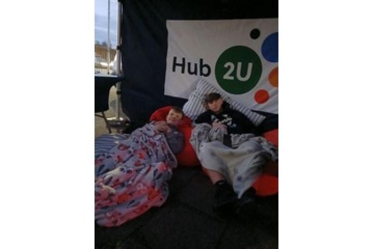 Young people at Hub2U pop up