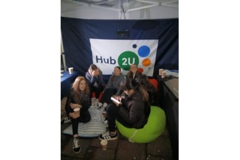Young people at Hub2U pop up