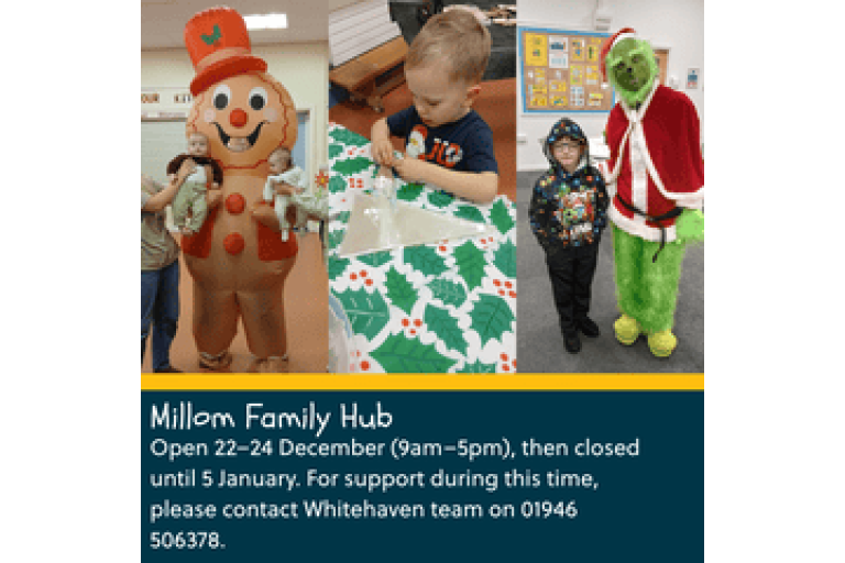 Millom Family Hub Christmas opening hours poster