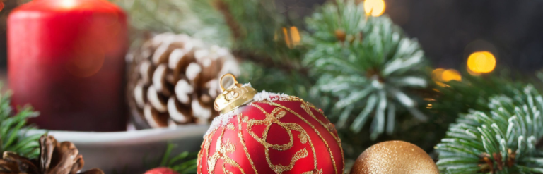 Christmas decorations on a table