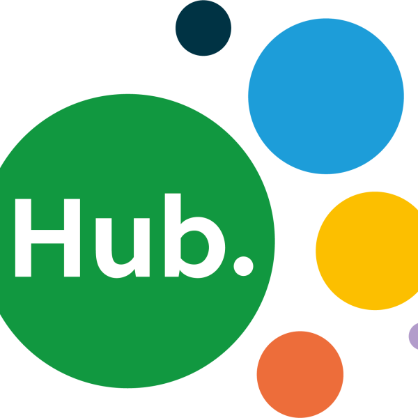 image shows Hub logo with surrounding colours